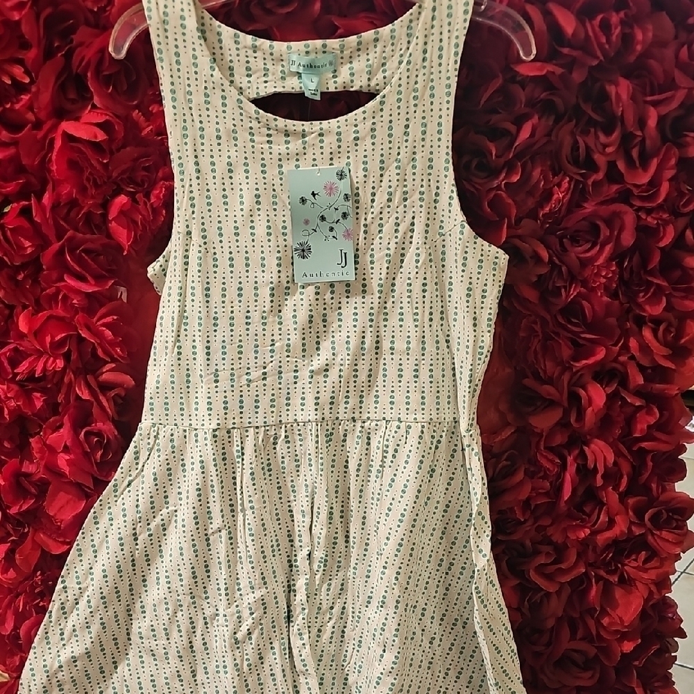 JJ Authentic NWT Womens Cream and Green Dress Size Large